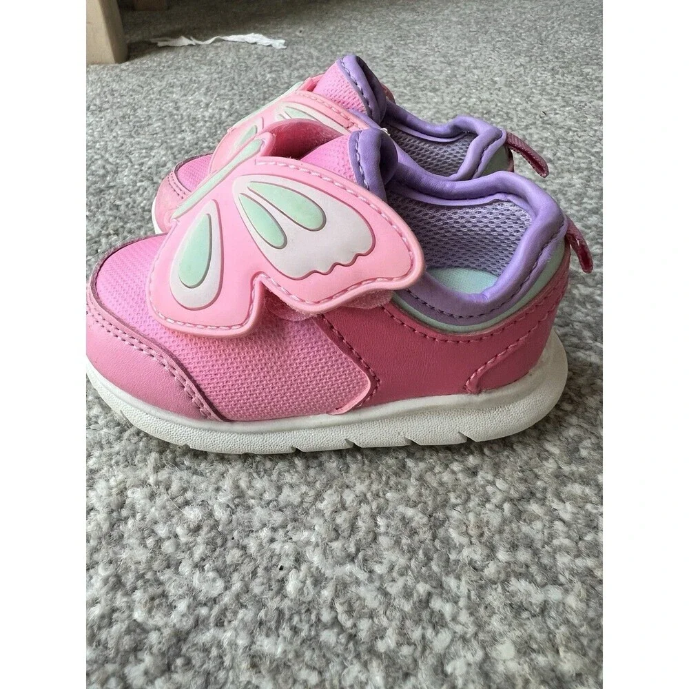 Carter's Girls Pink Butterfly Sneakers Size 3‎ Toddler Hook and Loop